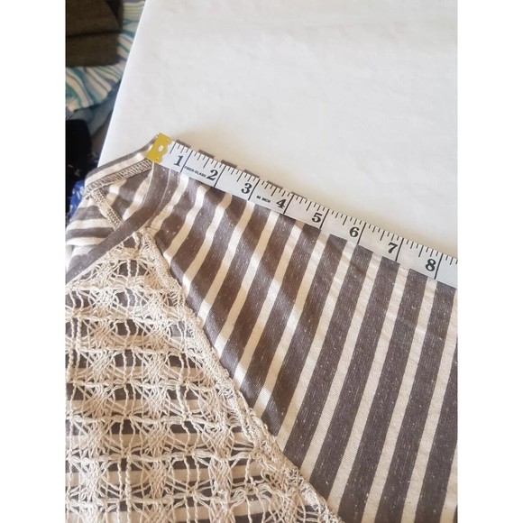 Hem & Thread Womens Blouse Size Large Front Panel Crochet Long Sleeve Striped - Picture 13 of 14